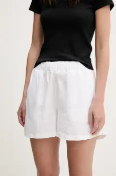 Superdry pantaloni scurti din in culoarea bej, uni, high waist, W7110450A-04C imagine