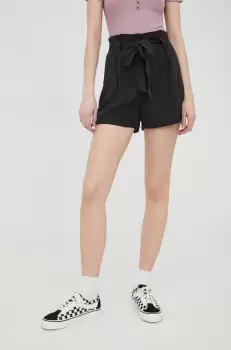 Superdry pantaloni scurti femei, culoarea negru, neted, high waist imagine
