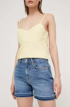 Superdry pantaloni scurti jeans femei, neted, medium waist imagine