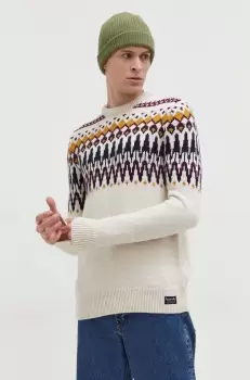 Superdry pulover din amestec de lana barbati, culoarea bej imagine