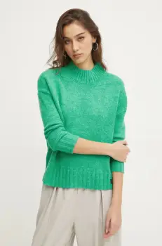 Superdry pulover din amestec de lana femei, culoarea verde, light, cu turtleneck, W6110551A-GYJ imagine