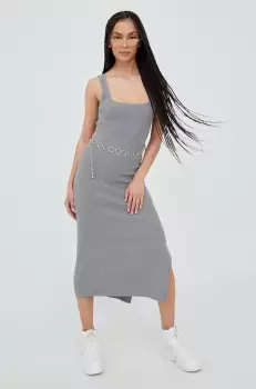 Superdry rochie din amestec de in culoarea gri, midi, mulata imagine