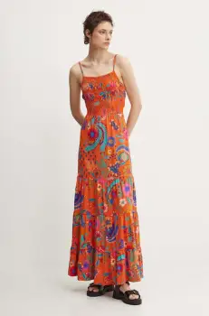 Superdry rochie din bumbac culoarea portocaliu, maxi, evazati, W8011675A-2KA imagine