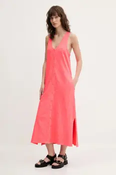 Superdry rochie din bumbac culoarea roz, midi, evazati, W8011861A-9SD imagine