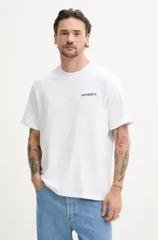 Superdry tricou din bumbac barbati, culoarea alb, cu imprimeu, M1012225A-T7X imagine