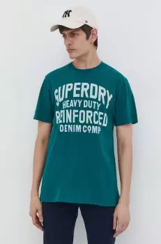 Superdry tricou din bumbac barbati, culoarea verde, cu imprimeu imagine