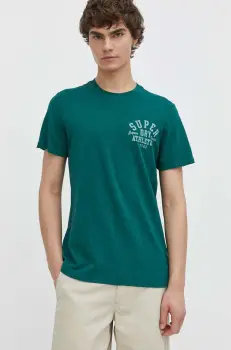 Superdry tricou din bumbac barbati, culoarea verde, cu imprimeu imagine