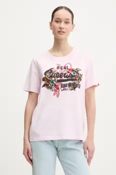 Superdry tricou din bumbac femei, culoarea roz, W1011627A-9HQ imagine