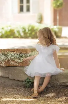 Tartine et Chocolat rochie bebe culoarea alb, mini, evazati imagine