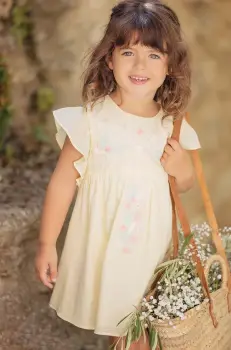 Tartine et Chocolat rochie din bumbac pentru bebelusi culoarea galben, mini, evazati imagine