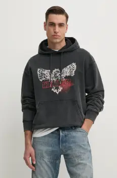 The Kooples hanorac de bumbac barbati, culoarea gri, cu gluga, cu imprimeu, HSWE30005K imagine