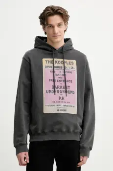 The Kooples hanorac de bumbac barbati, culoarea gri, cu gluga, cu imprimeu, HSWE30013K imagine