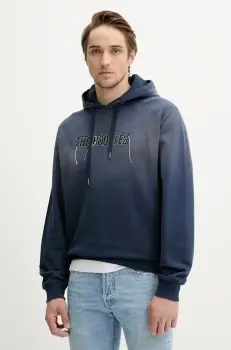 The Kooples hanorac de bumbac culoarea bleumarin, cu gluga, cu imprimeu, HSWE30019K imagine