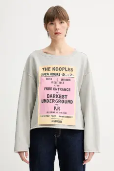 The Kooples hanorac de bumbac culoarea gri, cu imprimeu, FSWE30013K imagine