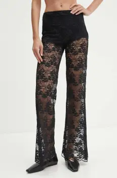 The Kooples pantaloni femei, culoarea negru, evazati, high waist, FPAN29001K imagine