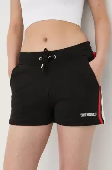 The Kooples pantaloni scurti femei, culoarea negru, neted, high waist imagine