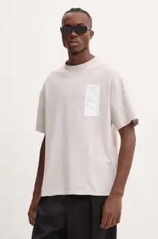 The Kooples tricou din bumbac barbati, culoarea bej, cu imprimeu, HTSC29016K imagine