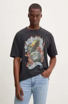 The Kooples tricou din bumbac barbati, culoarea negru, cu imprimeu, HTSC29005K imagine