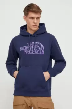 The North Face bluza barbati, culoarea albastru marin, cu gluga, cu imprimeu imagine
