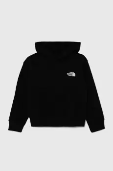 The North Face bluza copii B MOUNTAIN LINE HOODIE culoarea negru, cu gluga, cu imprimeu imagine