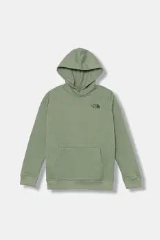 The North Face bluza copii TEEN BOX NSE REGULAR HOODIE culoarea verde, cu gluga, cu imprimeu, NF0A89H9DI21 imagine