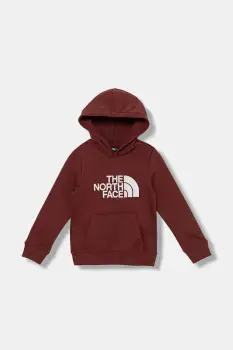 The North Face bluza copii TEEN DREW PEAK PULLOVER HOODIE culoarea bordo, cu gluga, cu imprimeu, NF0A8EHH0VO1 imagine