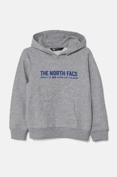 The North Face bluza copii VARSITGRAPHIC RELAXED HOODIE culoarea gri, cu gluga, cu imprimeu, NF0A89HBDYX1 imagine