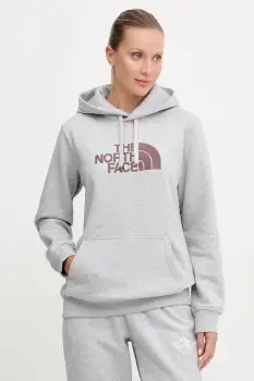 The North Face bluza Drew Peak culoarea gri, cu gluga, cu imprimeu, NF0A89EHFB31 imagine