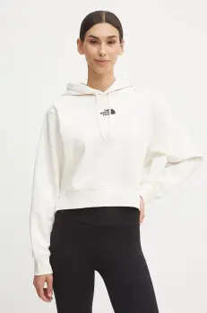 The North Face bluza Essential Crop Hoodie femei, culoarea bej, cu gluga, neted, NF0A89EXQLI1 imagine