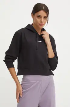 The North Face bluza Essential Crop Hoodie femei, culoarea negru, cu gluga, cu imprimeu, NF0A89EXJK31 imagine