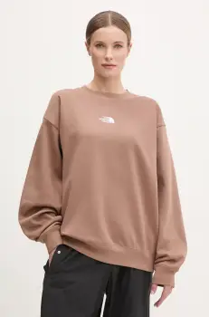 The North Face bluza Essential femei, culoarea maro, cu imprimeu, NF0A89EP6IH1 imagine