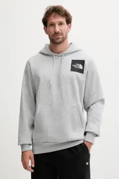 The North Face bluza Fine culoarea gri, cu gluga, cu imprimeu, NF0A89EUDYX1 imagine