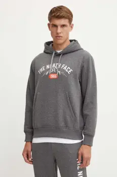 The North Face bluza Hoodie Varsity Graphic barbati, culoarea gri, cu gluga, cu imprimeu, NF0A89DJDYY1 imagine
