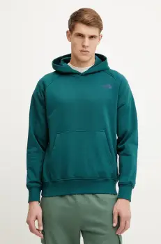 The North Face bluza Raglan Redbox barbati, culoarea verde, cu gluga, cu imprimeu, NF0A89F9A1B1 imagine
