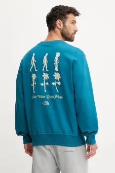 The North Face hanorac de bumbac Connect Relaxed culoarea turcoaz, cu imprimeu, NF0A8E3ZBSI1 imagine