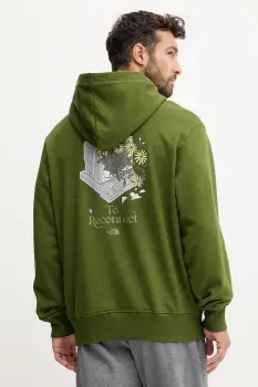 The North Face hanorac de bumbac Connect Relaxed culoarea verde, cu gluga, cu imprimeu, NF0A8E40BRI1 imagine