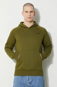 The North Face hanorac de bumbac M Raglan Redbox Hoodie barbati, culoarea verde, cu gluga, cu imprimeu, NF0A2ZWUPIB1 imagine