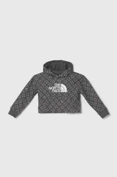 The North Face hanorac de bumbac pentru copii DREW PEAK LIGHT HOODIE PRINT culoarea gri, cu gluga, modelator imagine