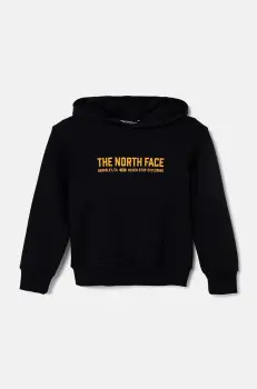 The North Face hanorac de bumbac pentru copii VARSITGRAPHIC RELAXED HOODIE culoarea negru, cu gluga, cu imprimeu, NF0A89HBJK31 imagine