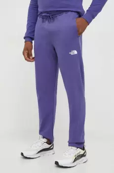 The North Face pantaloni de trening din bumbac culoarea violet, neted imagine