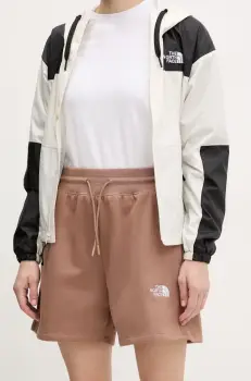 The North Face pantaloni scurti Essential Relaxed femei, culoarea maro, cu imprimeu, high waist, NF0A8C2F6IH1 imagine