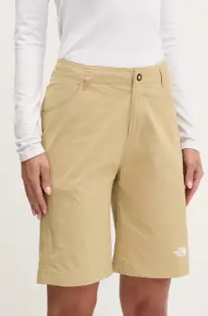 The North Face pantaloni scurti outdoor Exploration culoarea verde, neted, high waist, NF0A8BS3LK51 imagine