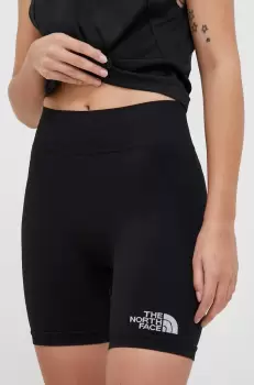 The North Face pantaloni scurti sport femei, culoarea negru, neted, medium waist imagine