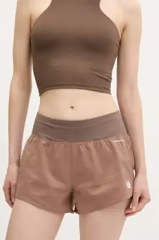 The North Face pantaloni scurti sport Sunriser femei, culoarea maro, cu imprimeu, high waist, NF0A8BC05K21 imagine