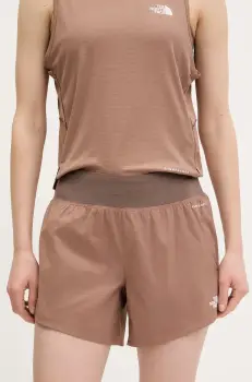The North Face pantaloni scurti sport Sunriser femei, culoarea maro, cu imprimeu, high waist, NF0A8BC15K21 imagine