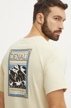 The North Face tricou din bumbac barbati, culoarea bej, cu imprimeu, NF0A87NU3X41 imagine