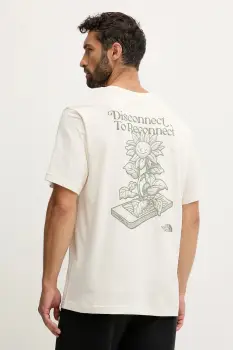 The North Face tricou din bumbac Connect Relaxed culoarea bej, cu imprimeu, NF0A8E3YQLI1 imagine