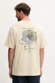 The North Face tricou din bumbac Connected Relaxed culoarea bej, cu imprimeu, NF0A8EGW3X41 imagine