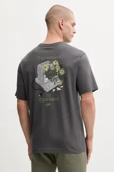 The North Face tricou din bumbac Connected Relaxed culoarea gri, cu imprimeu, NF0A8EGWRHI1 imagine