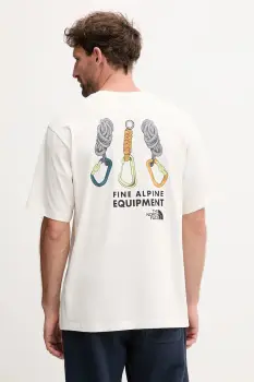 The North Face tricou din bumbac culoarea bej, cu imprimeu, NF0A8F2GQLI1 imagine